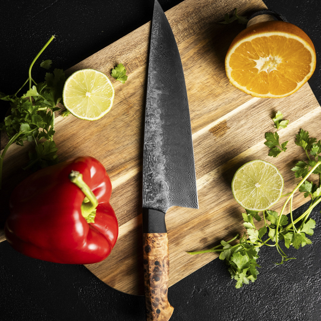 Martin Huber Kochmesser Damast Helle Pappel Essen, Klinge, Waffe, Messer
