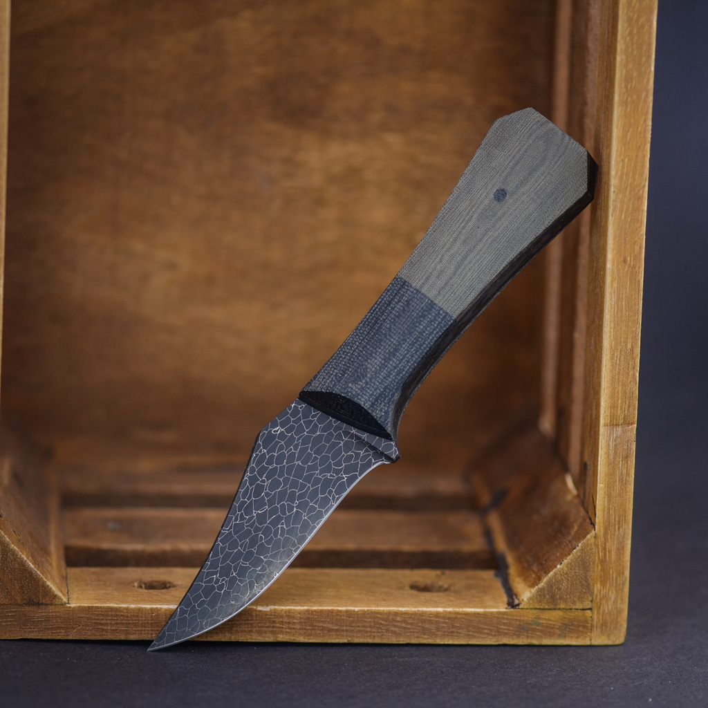 Aux MFG Pocket Bowie Slim Damast Black - Green Micarta  – Bild 2