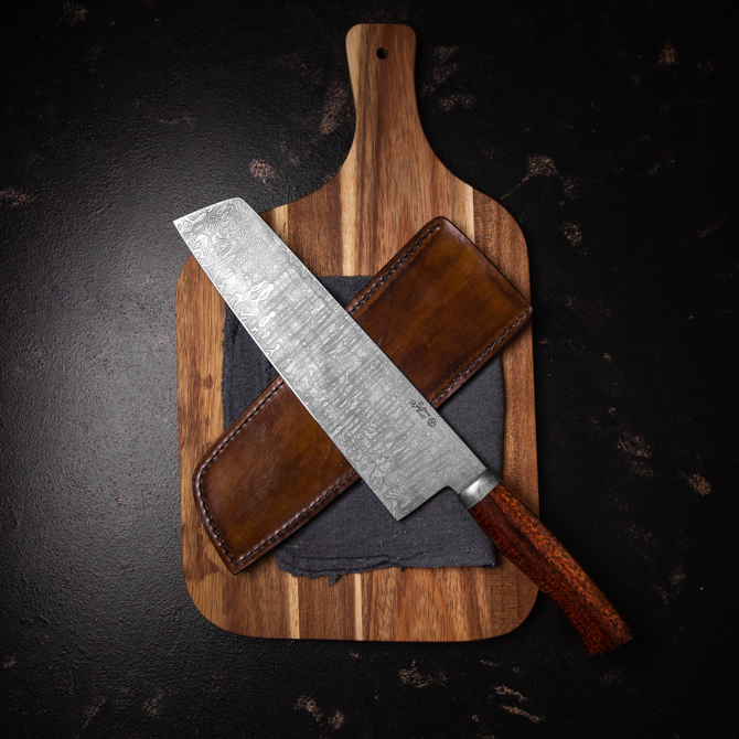 Ramon Hanelt Santoku Damast 97 Klinge, Waffe, Schneidbrett, Essen, Messer