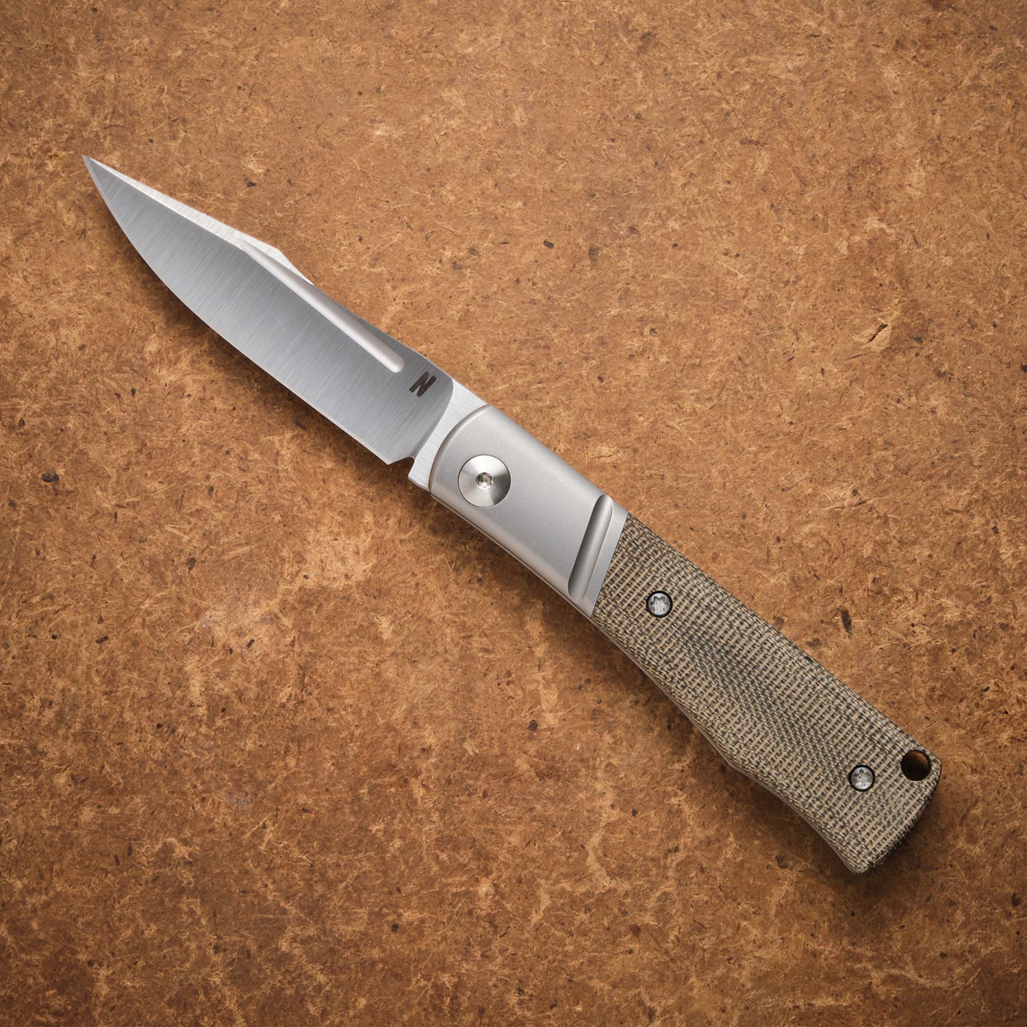 NotoriousEDC Kingpin Stonewashed OD Micarta Titanium/Satin Blade NotoriousEDC Kingpin Stonewashed OD Micarta Titanium/Satin Blade
