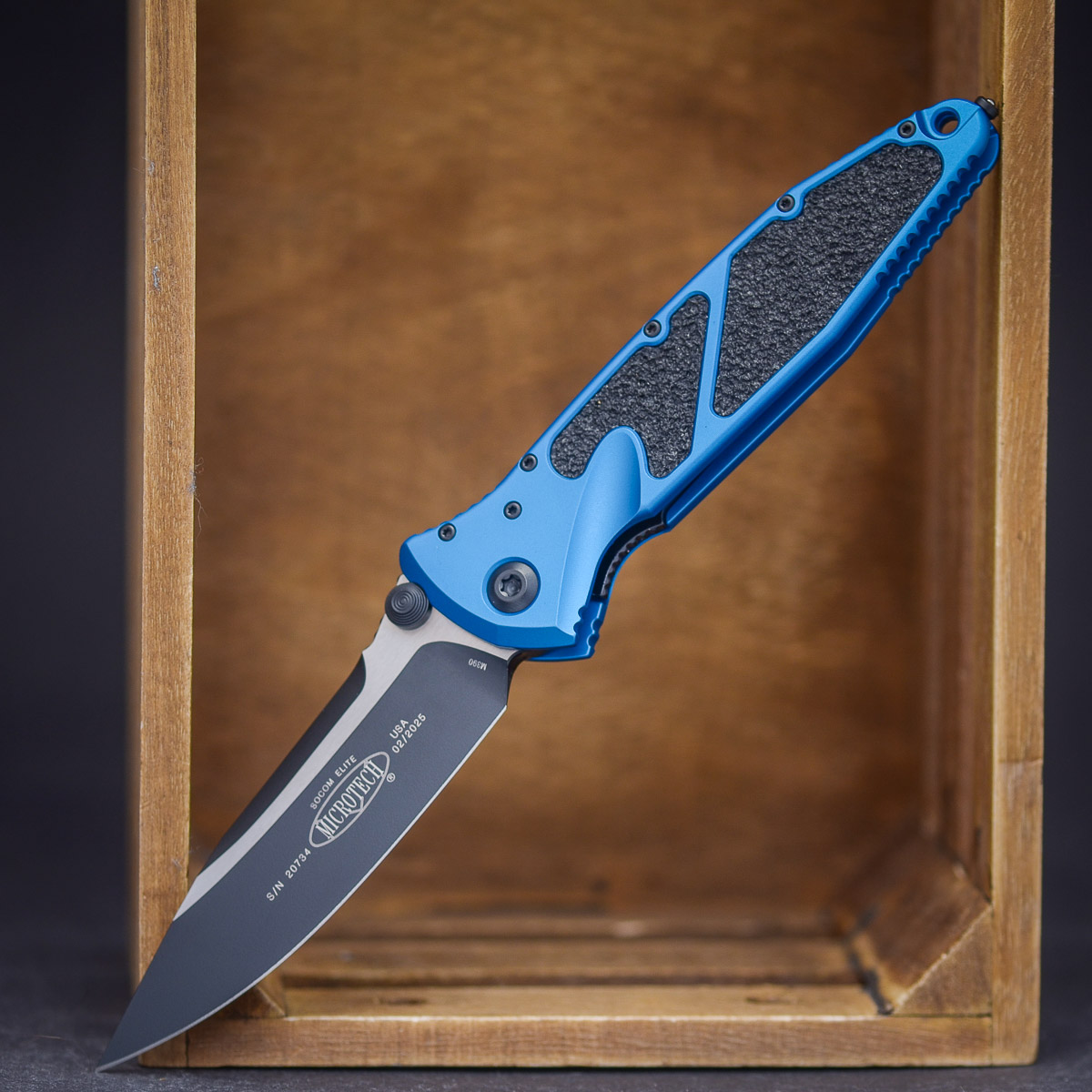 Microtech Socom Elite S/E-M Black Blade, Aluminum Blue 
