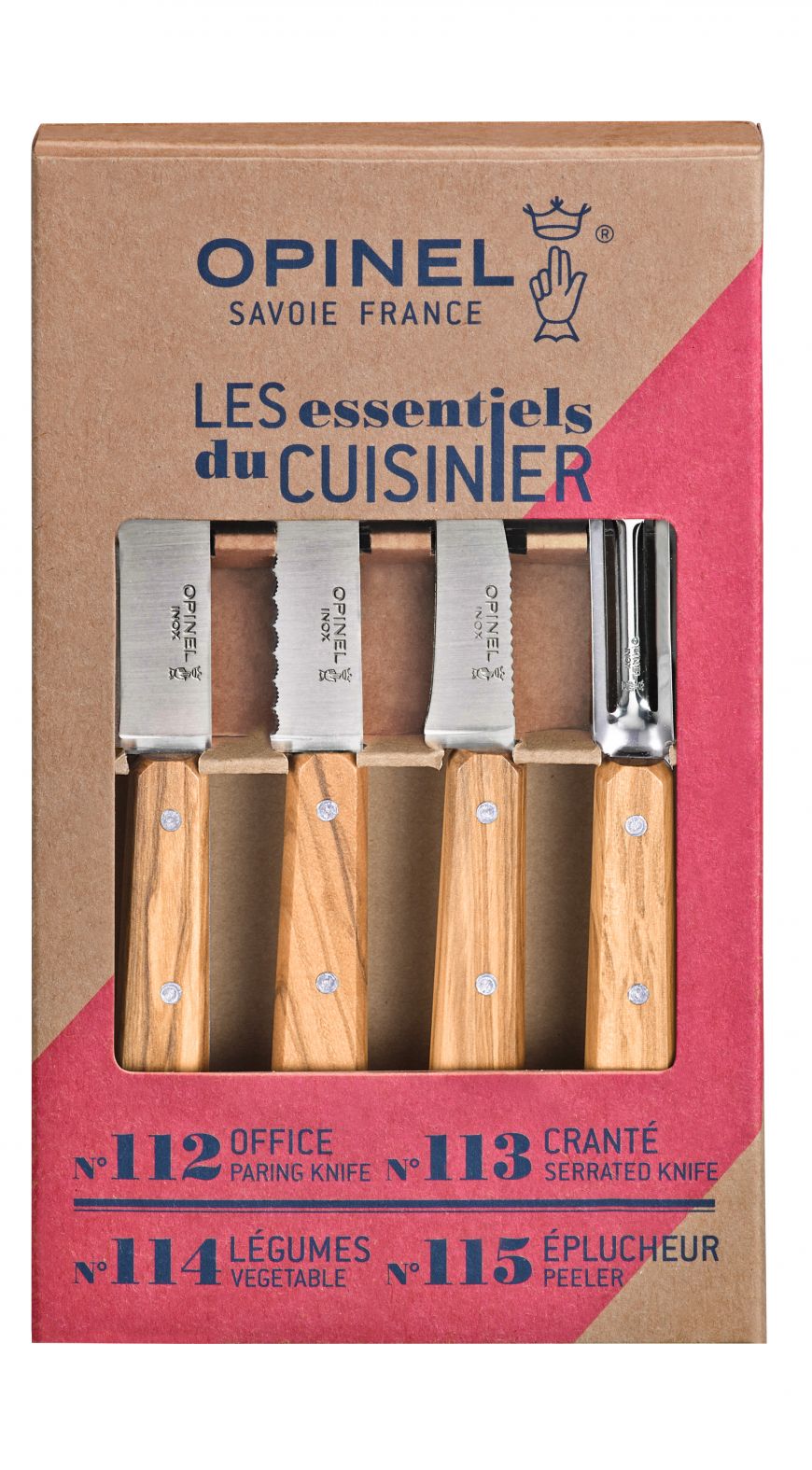 essentiels_olivier_face Opinel Küchenmesser Set 4-teilig, Olive
