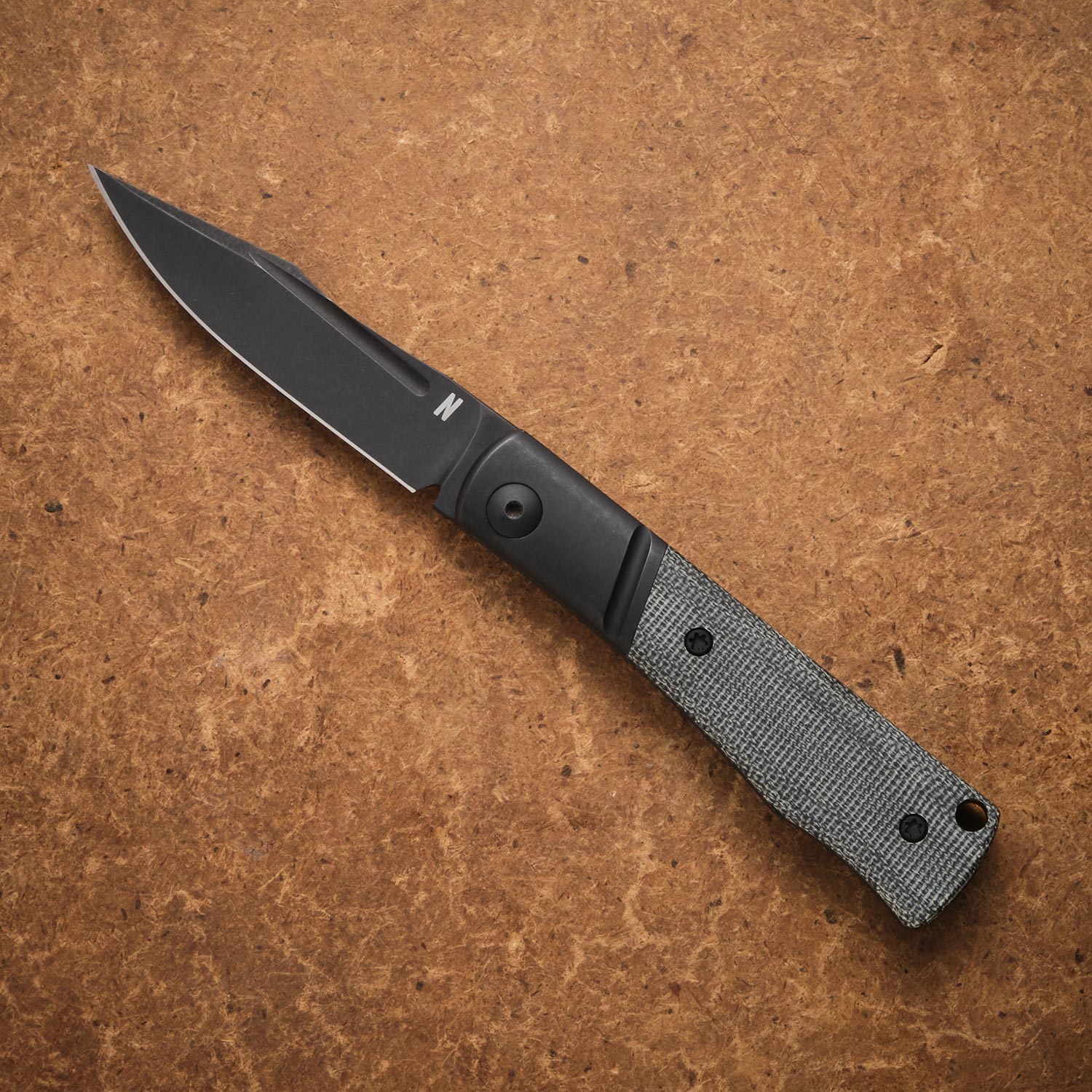 NotoriousEDC Kingpin Stonewashed Back Micarta Titanium/Black Blade